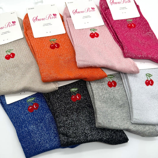 Chaussettes à Paillettes à Message Cerise " 🍒 "
