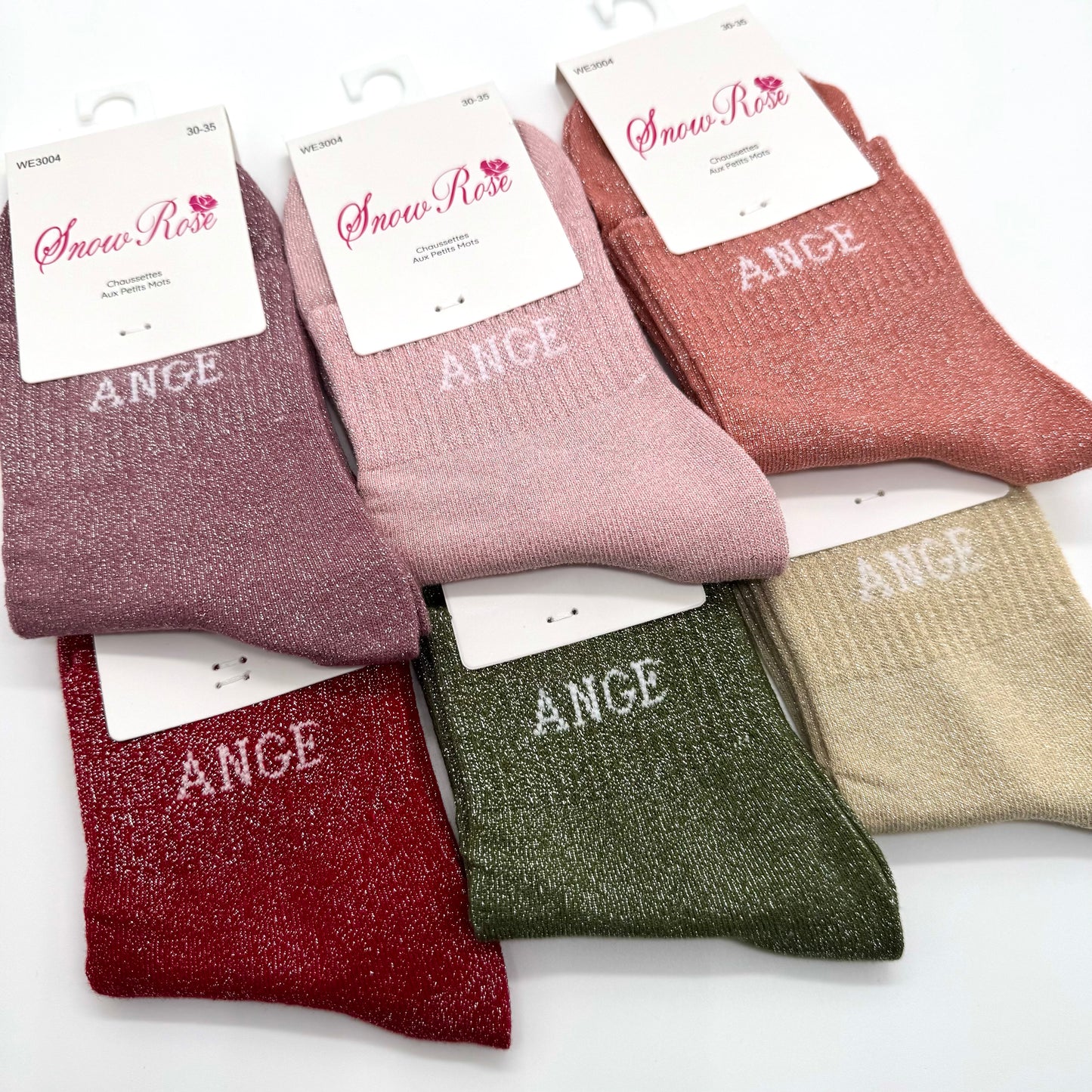 💖 Chaussettes ENFANT à Paillettes à Message " Ange "