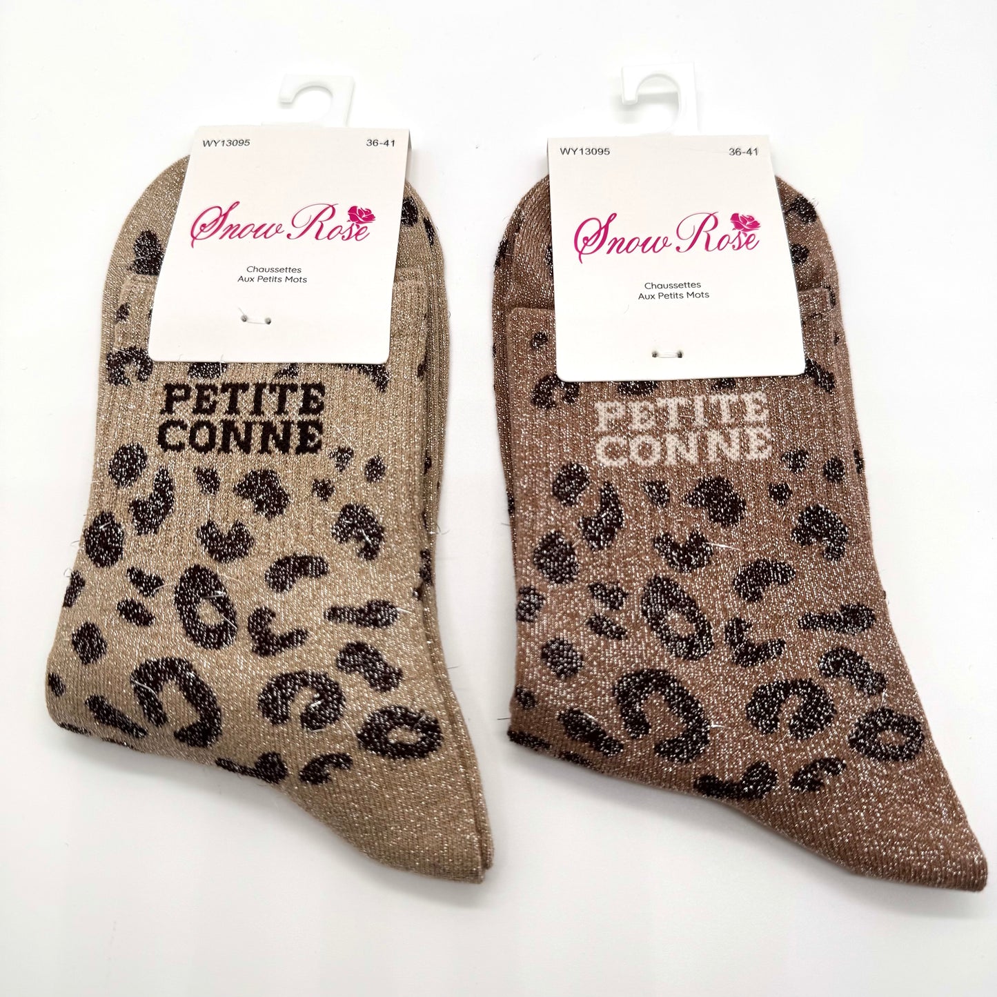 Chaussettes à Paillettes à Message Léopard " Petite Conne "
