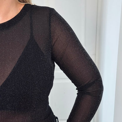 Body mesh noir pailleté – manches longues