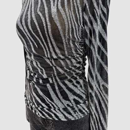 Top mesh zébré à fils métallisés – Col montant