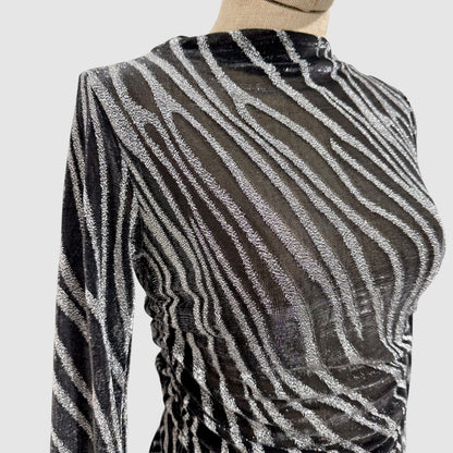 Top mesh zébré à fils métallisés – Col montant