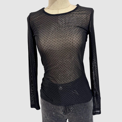 Top manches longues pois noir