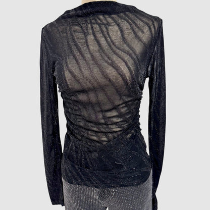 Top mesh zébré à fils métallisés – Col montant