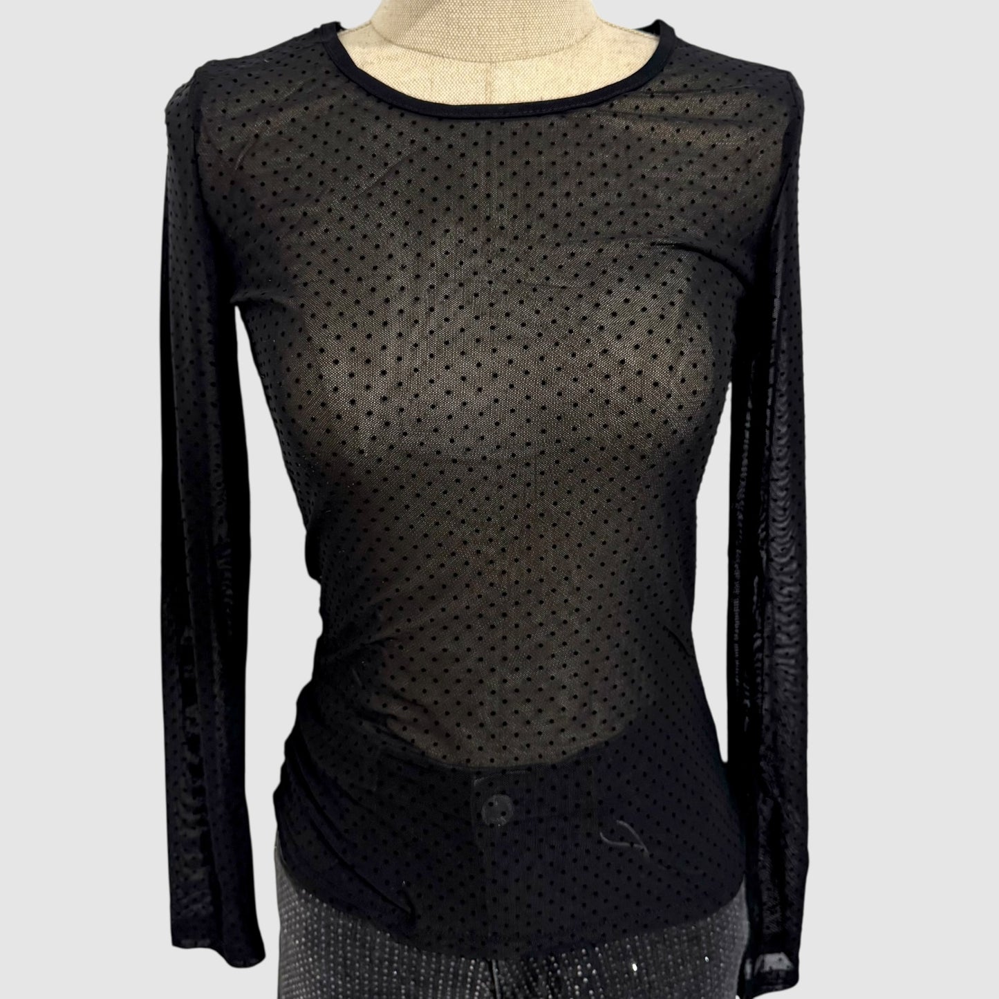 Top manches longues pois noir