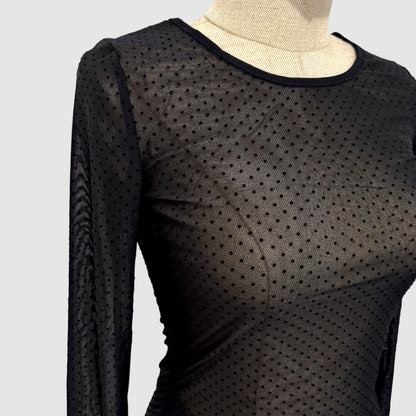 Top manches longues pois noir