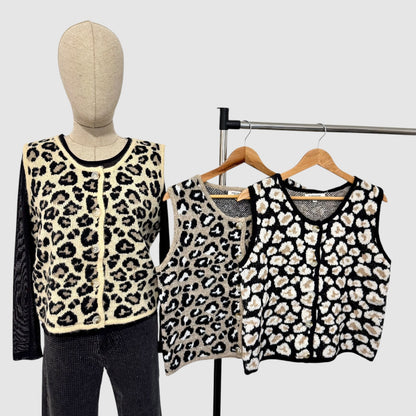 Gilet maille motif léopard sans manches
