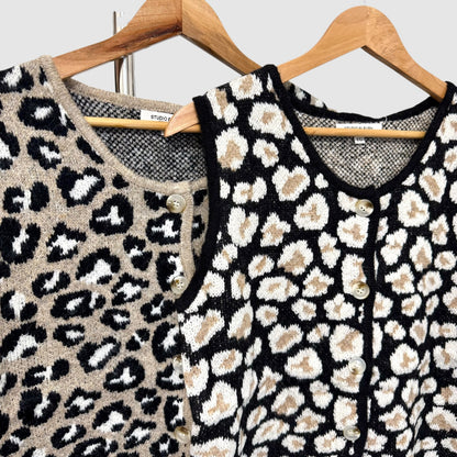 Gilet maille motif léopard sans manches