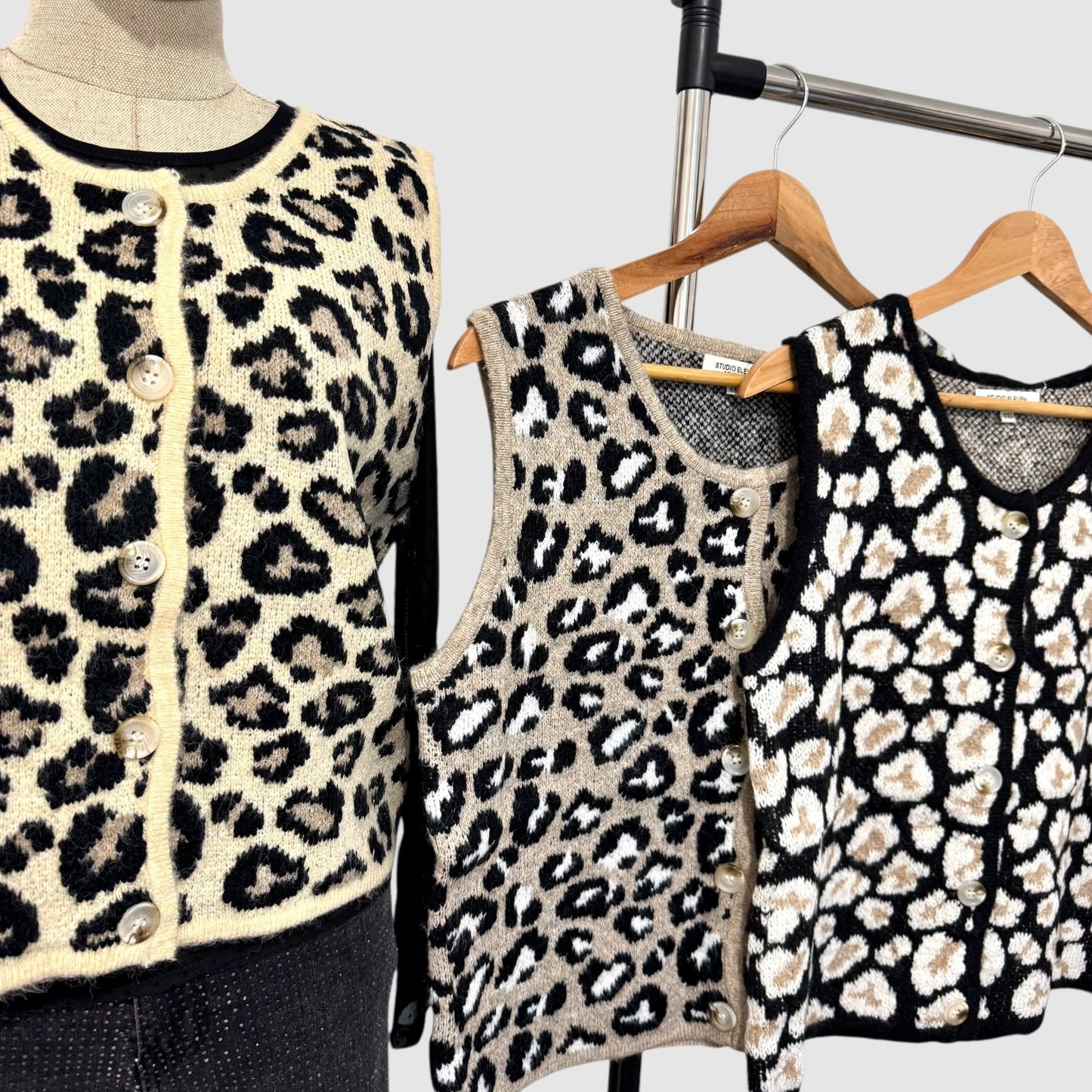 Gilet maille motif léopard sans manches