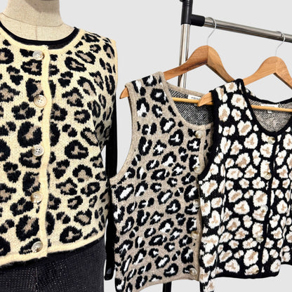 Gilet maille motif léopard sans manches