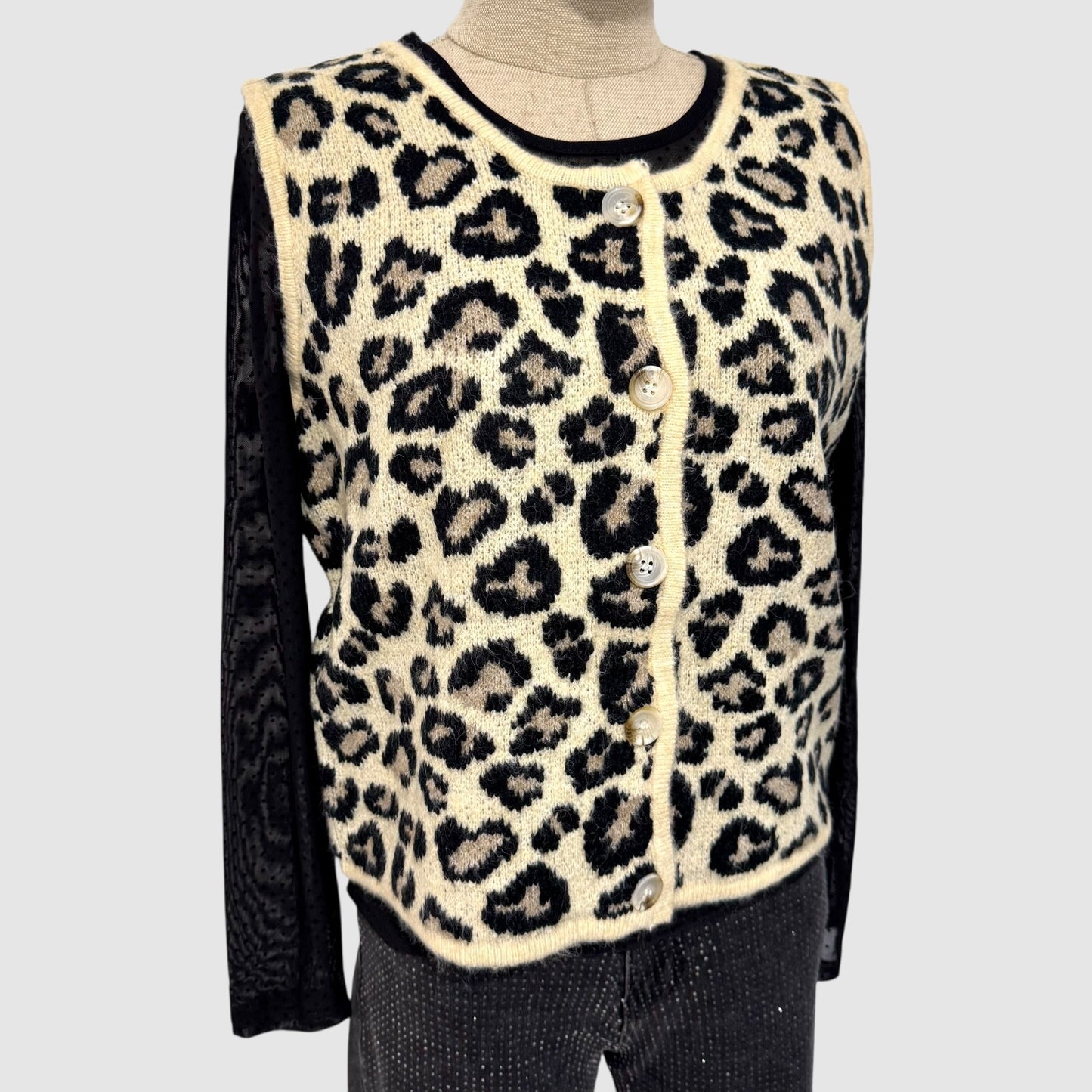 Gilet maille motif léopard sans manches