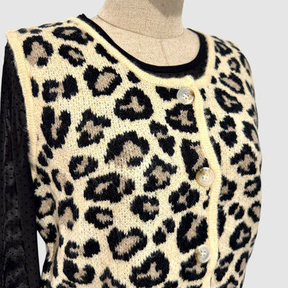 Gilet maille motif léopard sans manches
