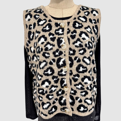 Gilet maille motif léopard sans manches