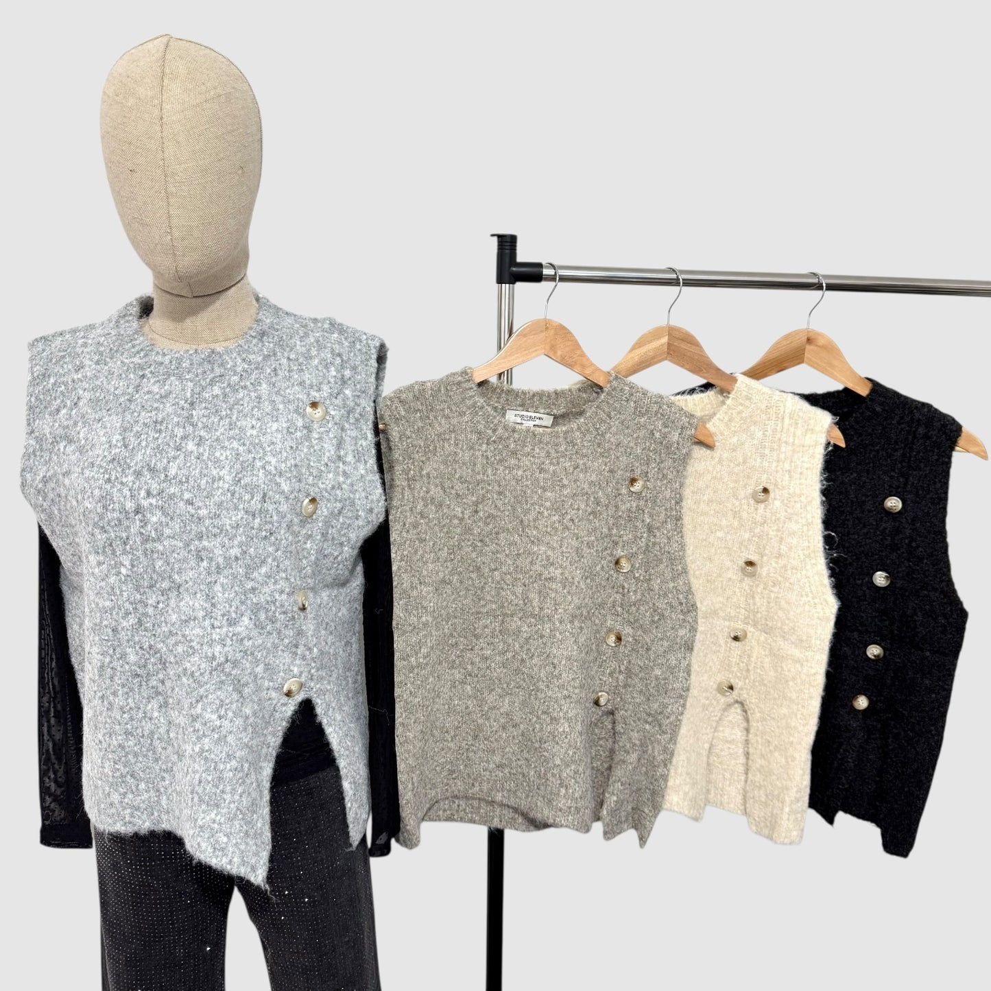 Pull sans manches boutons