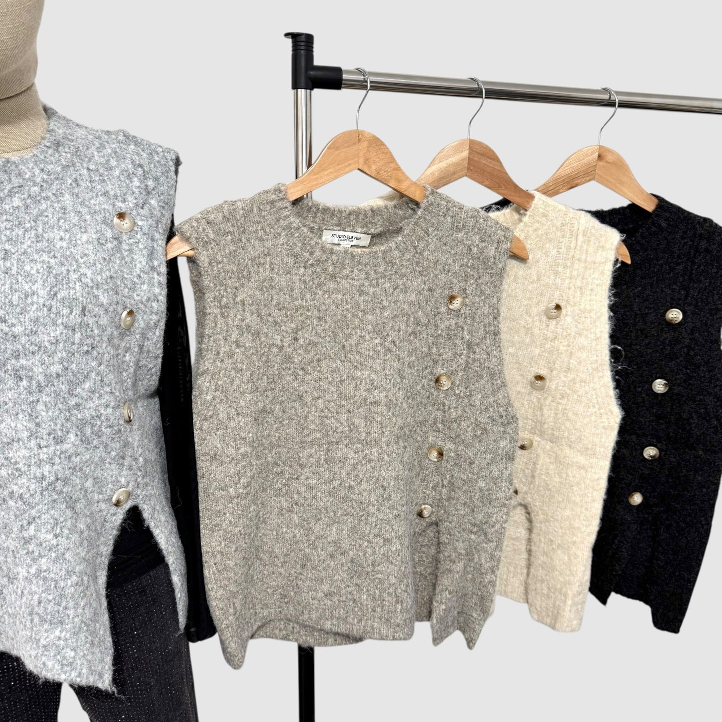 Pull sans manches boutons