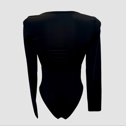 Body noir col rond à boutons – manches longues