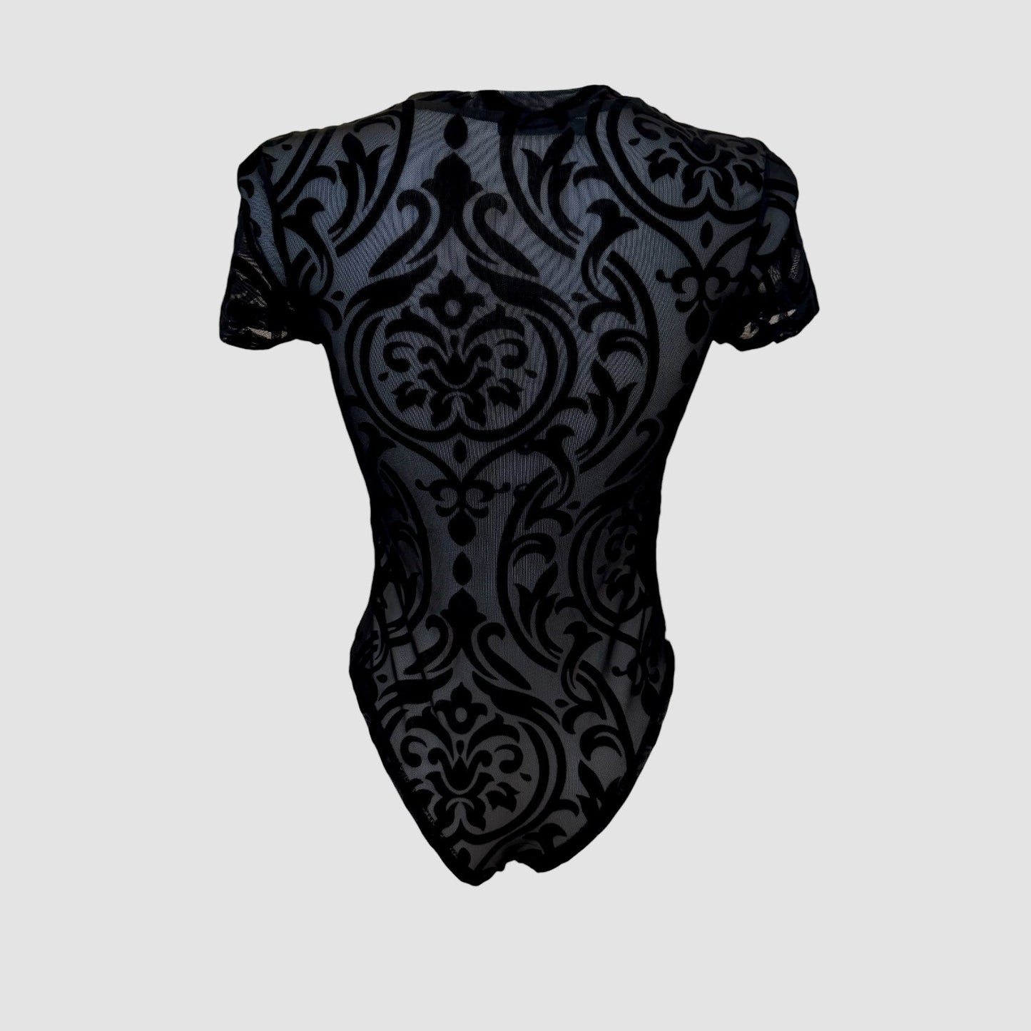 Body mesh noir motif velours – sans manches (noir ou beige)