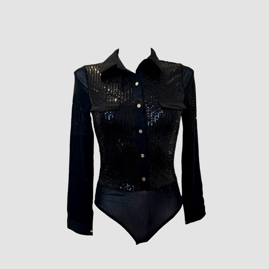 Body chemise noir à sequins – manches mesh