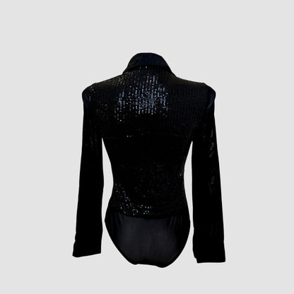 Body chemise noir à sequins – manches mesh