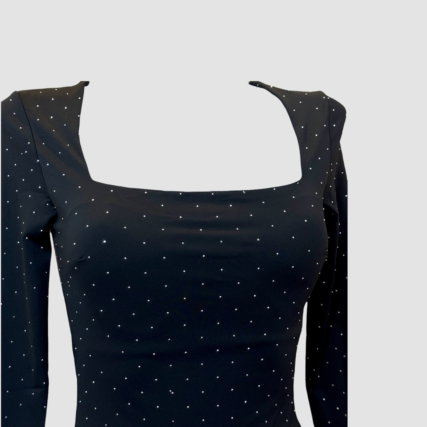 Body strass échancré – manches longues, coques intégrées (3 couleurs)