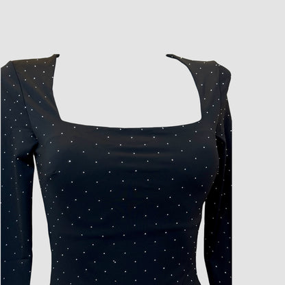 Body strass échancré – manches longues, coques intégrées (3 couleurs)