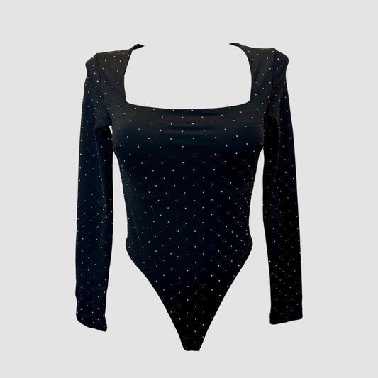 Body strass échancré – manches longues, coques intégrées (3 couleurs)