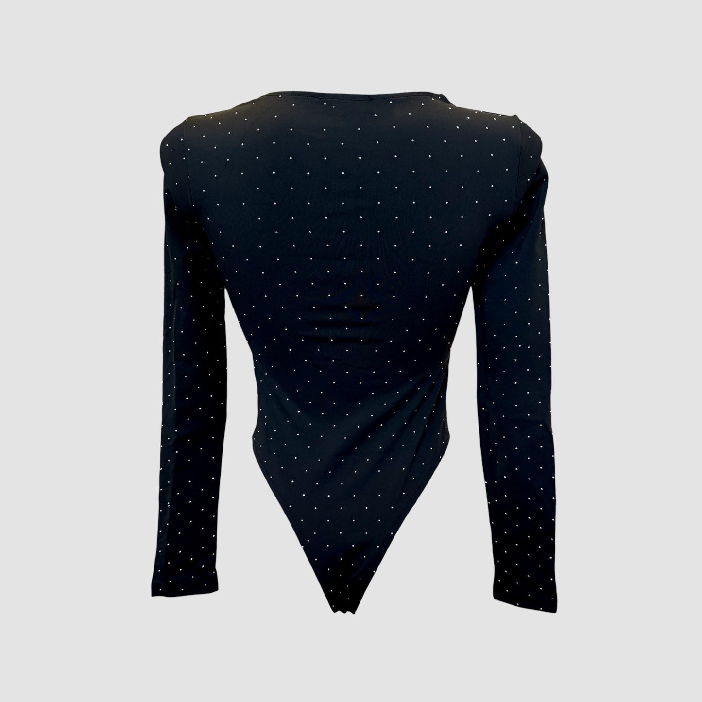 Body strass échancré – manches longues, coques intégrées (3 couleurs)