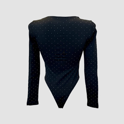 Body strass échancré – manches longues, coques intégrées (3 couleurs)