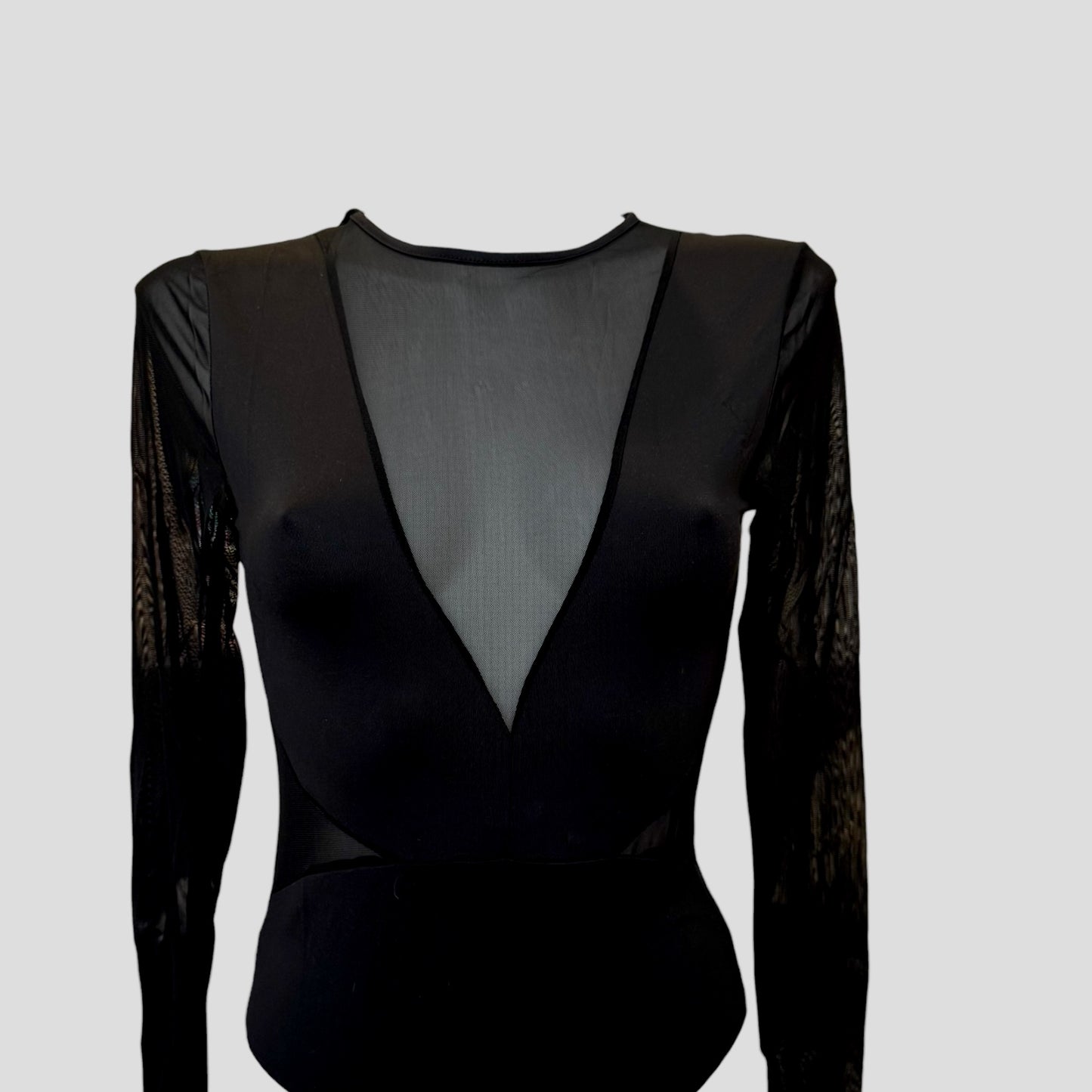 Body noir mesh V– manches longues