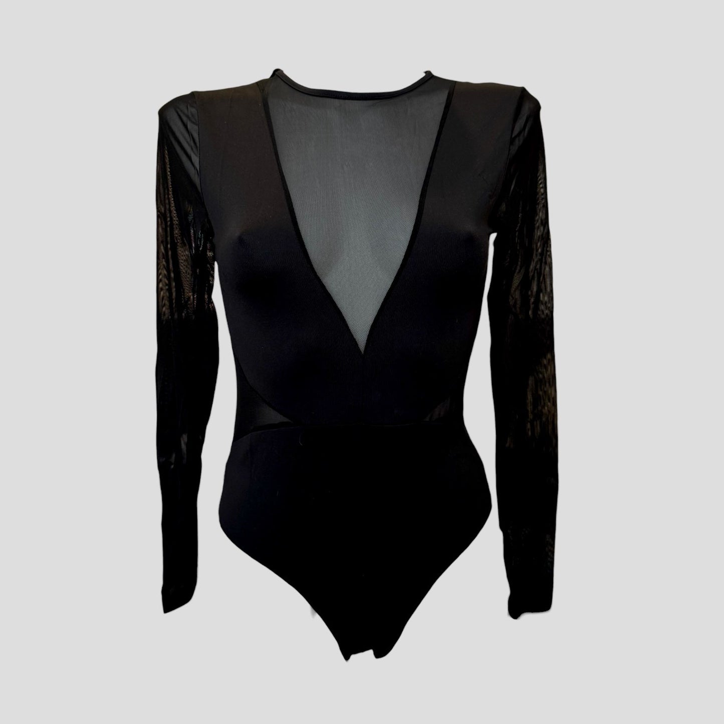 Body noir mesh V– manches longues