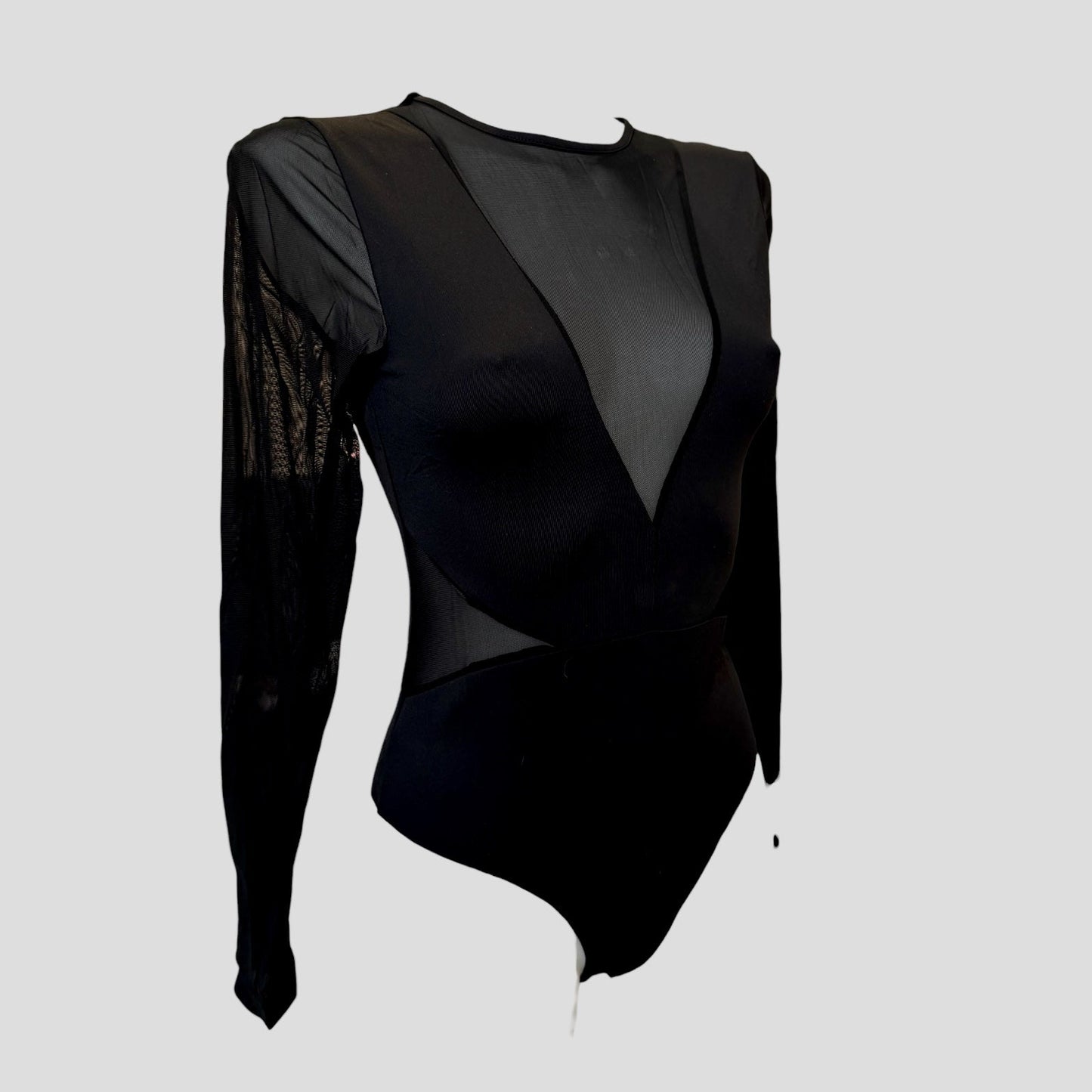 Body noir mesh V– manches longues