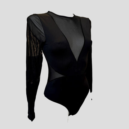 Body noir mesh V– manches longues