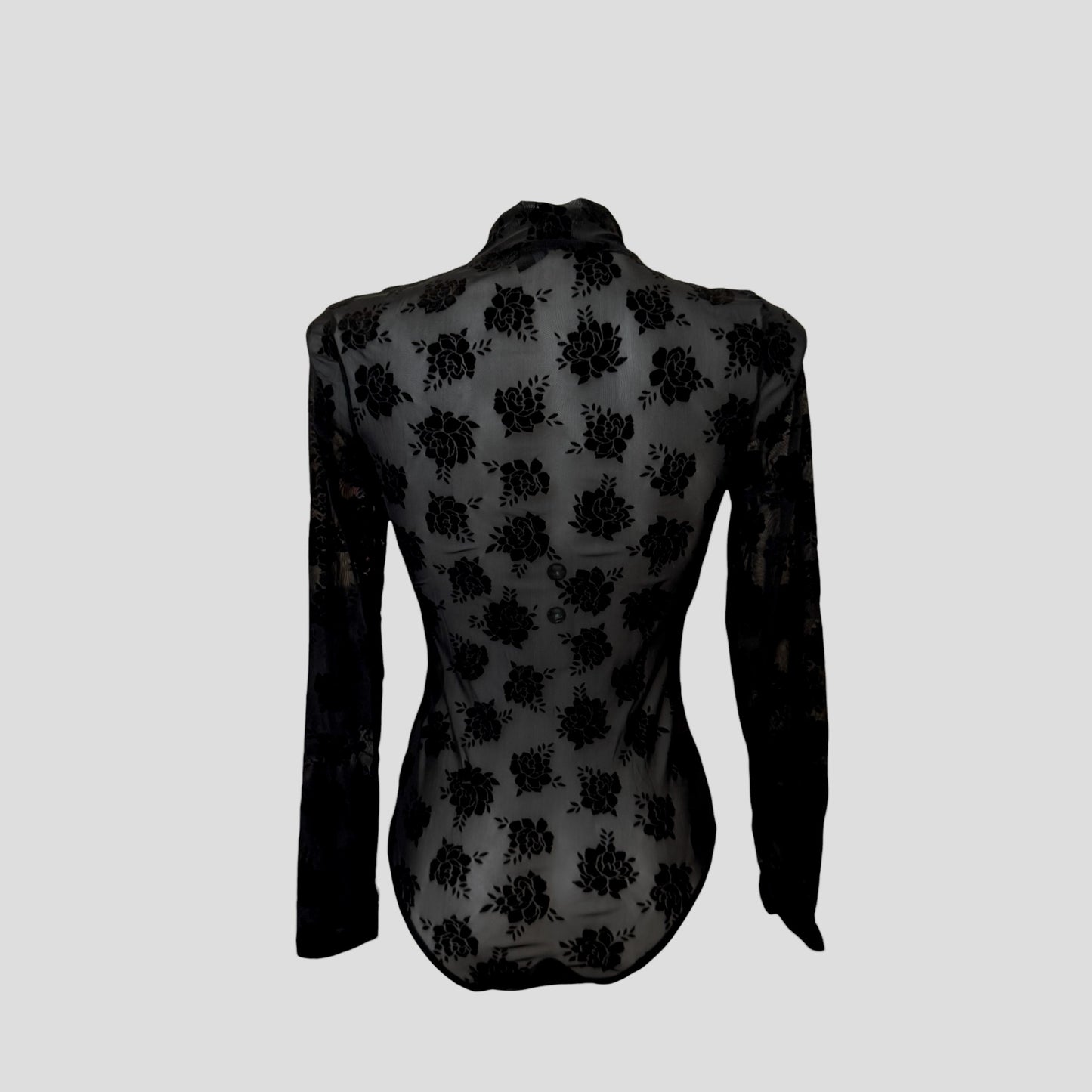 Body mesh noir fleuri en velours – zippé, manches longues