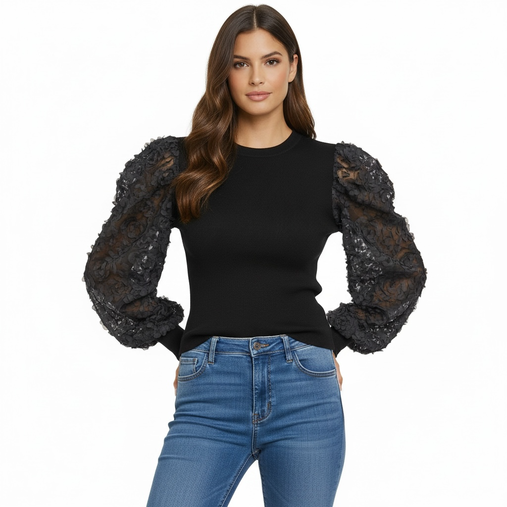 Pull manches motif floral