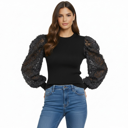 Pull manches motif floral