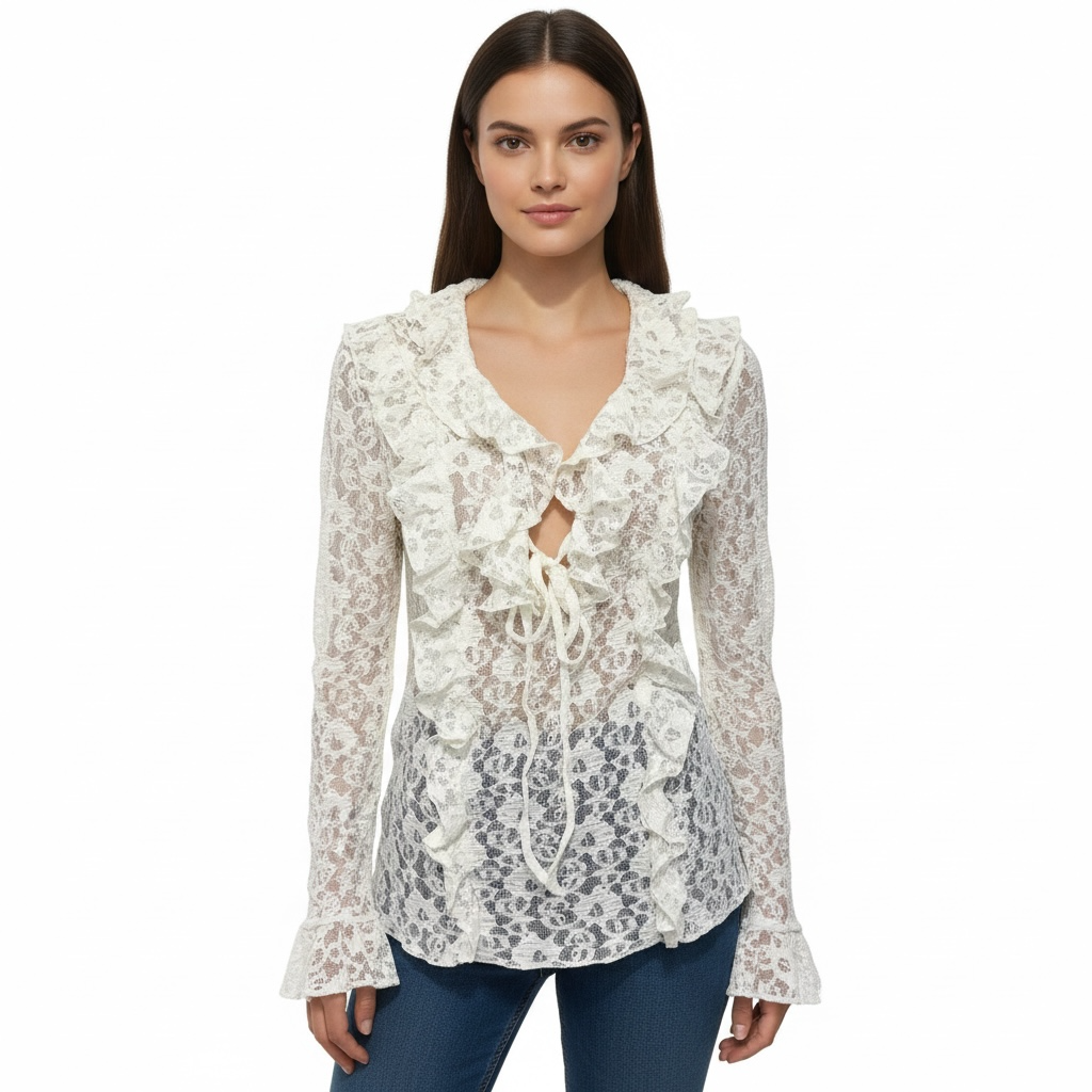 Top en dentelle à volants