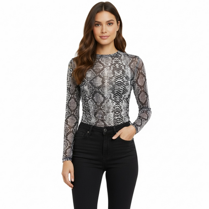 Top manches longues python gris