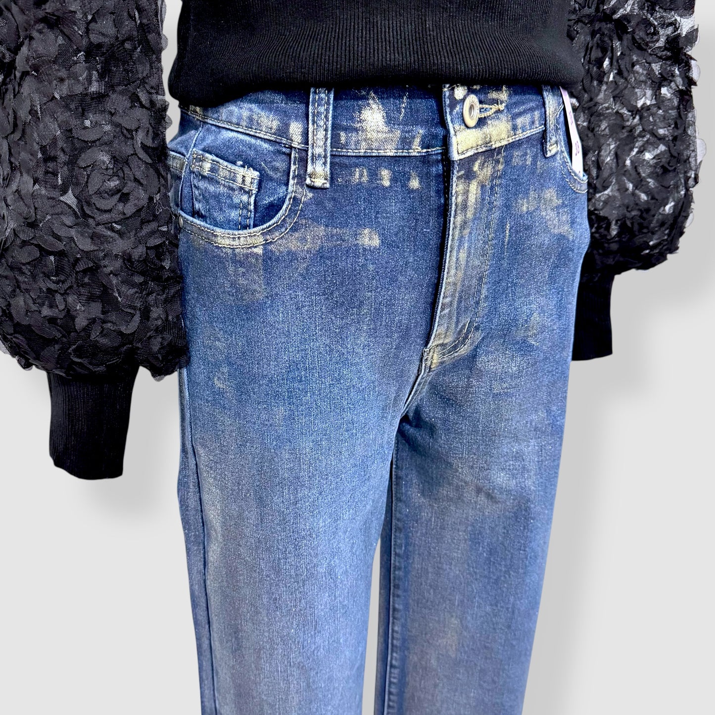 Jean bleu effet métallisé