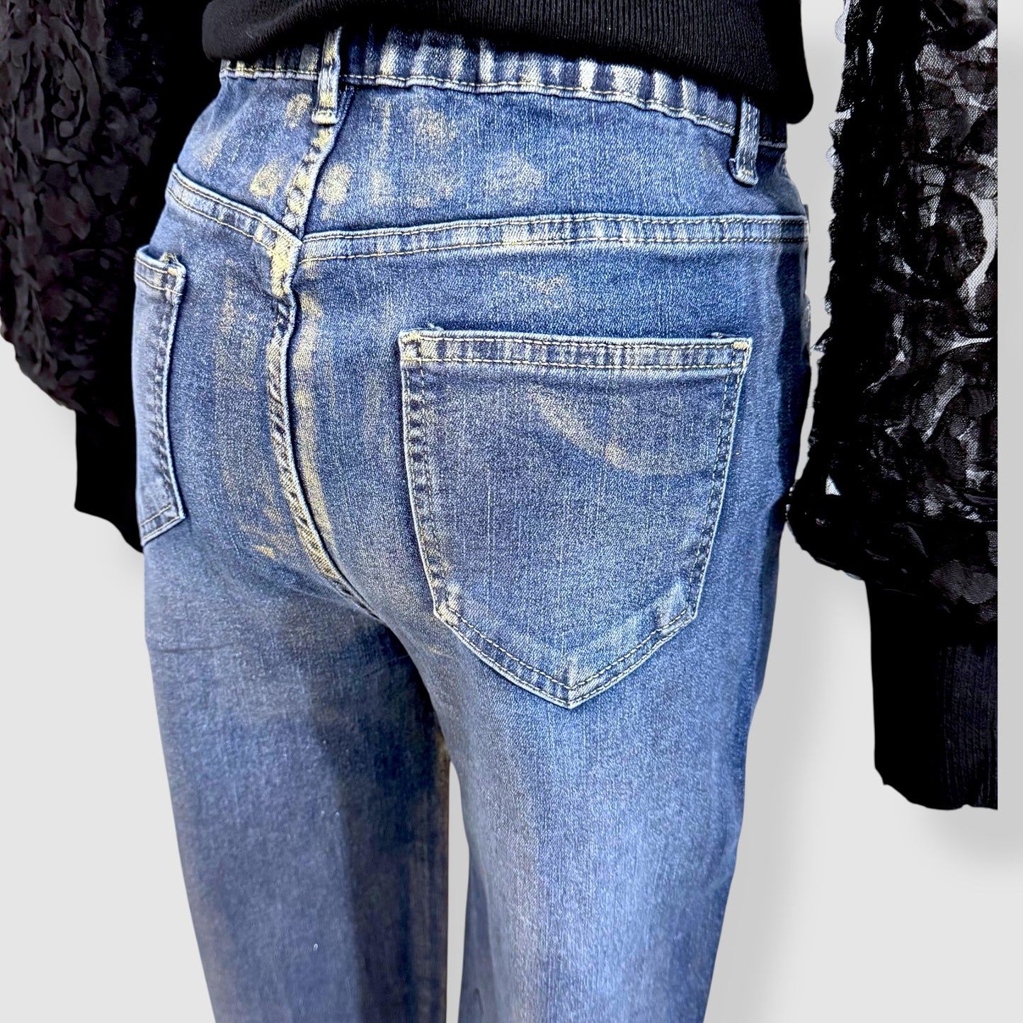 Jean bleu effet métallisé