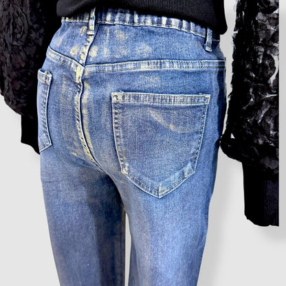 Jean bleu effet métallisé