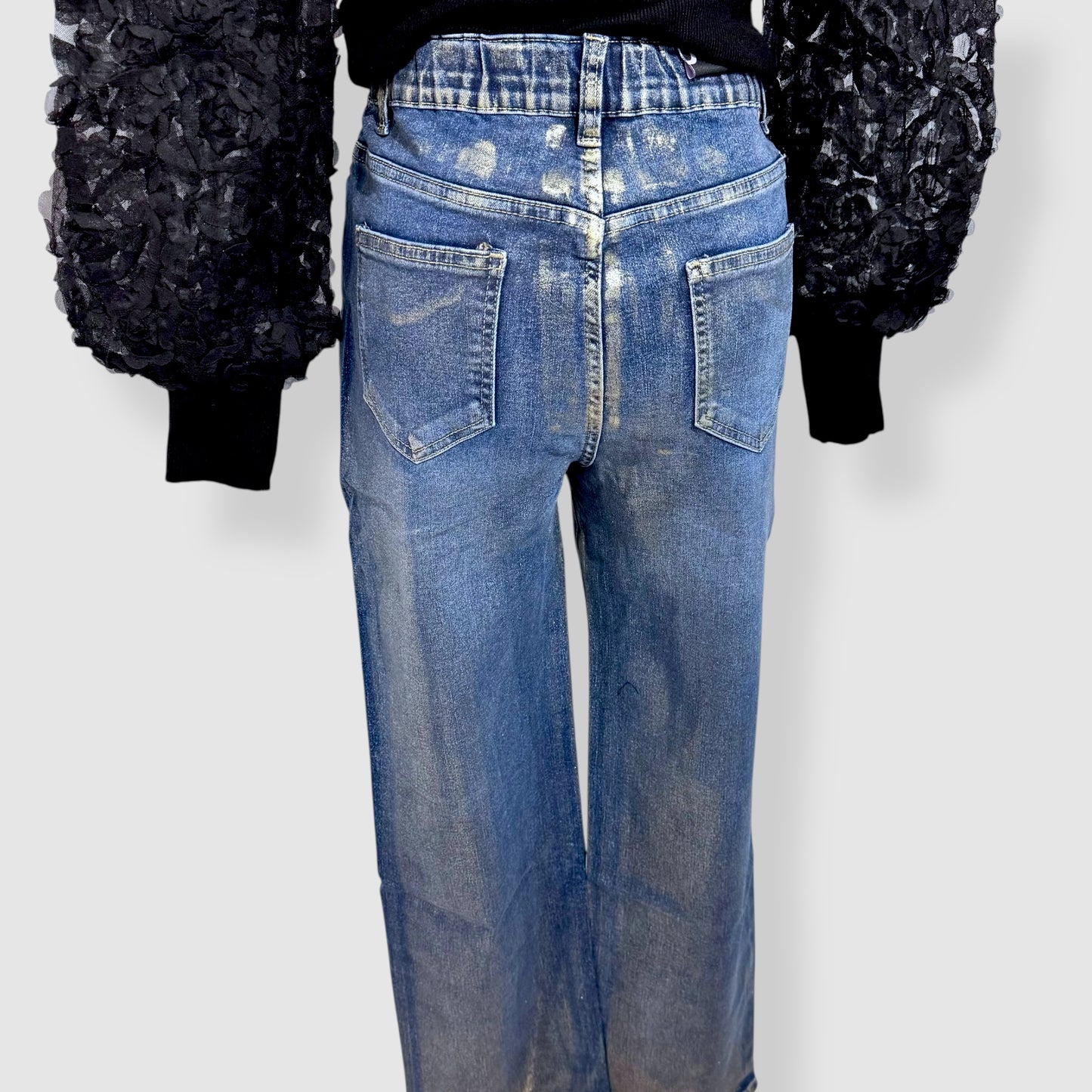 Jean bleu effet métallisé