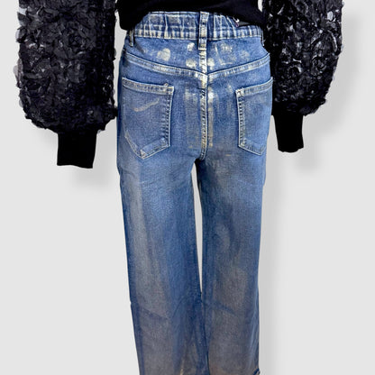 Jean bleu effet métallisé