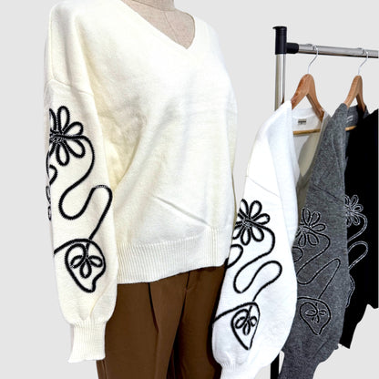 Pull manches brodé