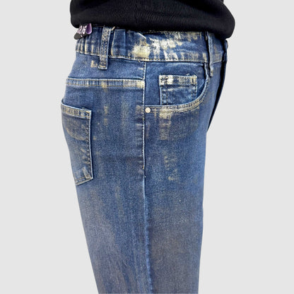 Jean bleu effet métallisé