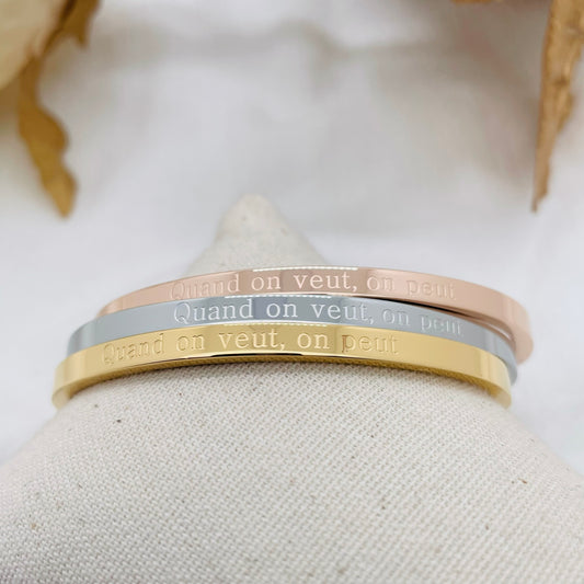 Bracelet message "QUAND ON VEUT,ON PEUT"