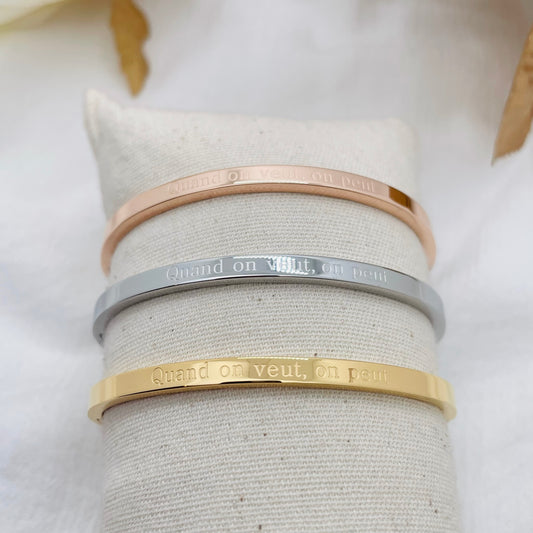 Bracelet message "QUAND ON VEUT,ON PEUT"