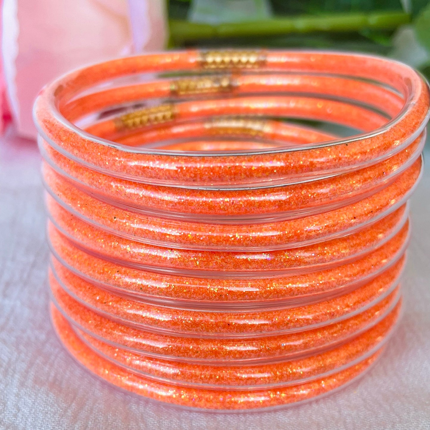 Jonc Bouddhiste Paillettes orange