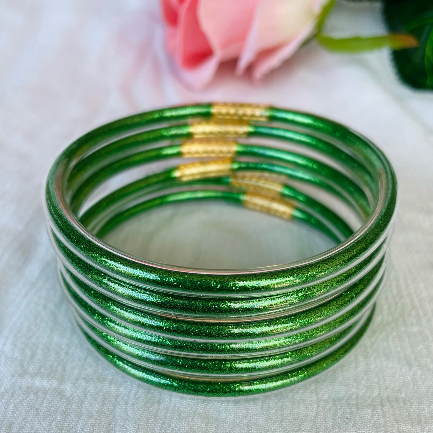 Jonc Bouddhiste Paillettes vert foncé