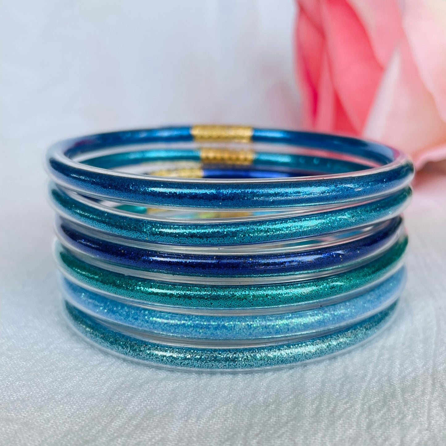 Jonc Bouddhiste Paillettes bleu denim
