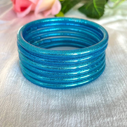 Jonc Bouddhiste bleu pailleté